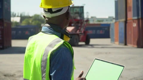 African american Foreman using laptop computer checking inventory control l.. Stock Footage 241716717