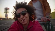 African American Girl With Curly Hair Making Selfie Video While Caucasian Stock Footage