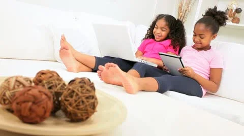 African American Girls Playing Wireless Technology Stock Footage
