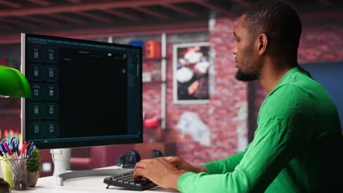 African american guy uses artificial intelligence chatbot trained 스톡 동영상 309116030