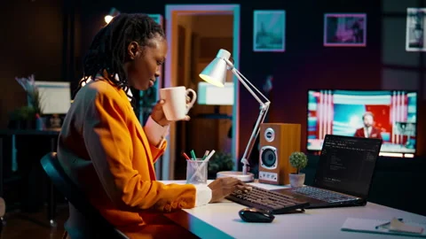 African american IT student practicing coding or programming exercises Stock-Footage 265329305