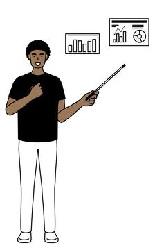 African-American man analyzing a performance graph. Stock Illustration