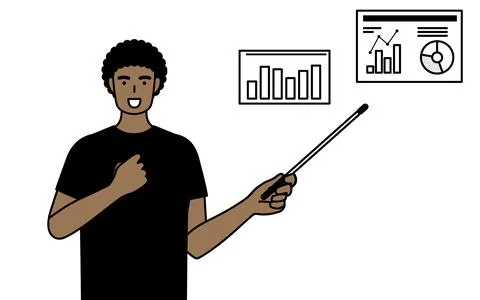 African-American man analyzing a performance graph. Stock Illustration