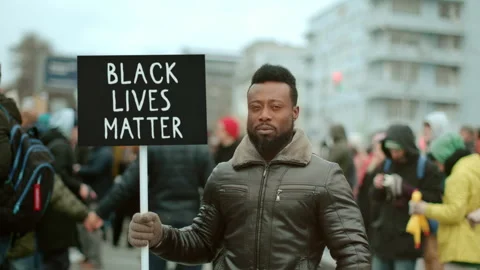 African american man black lives matter protest. Blm demonstration. Stop racism. Stock Footage 302881353