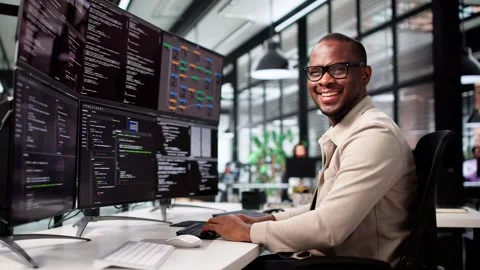 African-American Man Coding Web Software As Developer Stock Footage 310392194