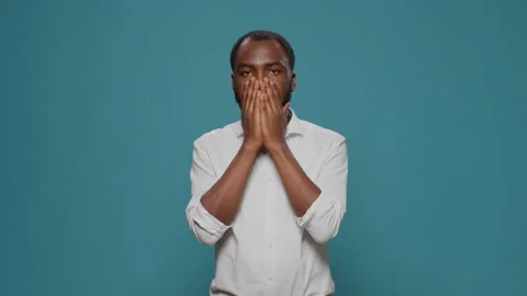 African american man doing three wise monkeys symbol Video stock 173037852