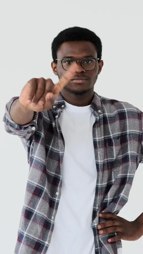 African American Man Gesturing No with Finger Isolated on White Stock Footage 326357594