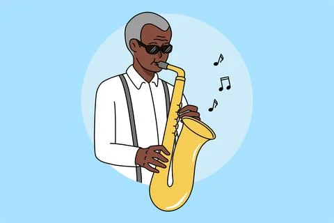 African American man play on saxophone Stock Illustration
