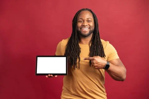African American man pointing at the tablet Stock Photos
