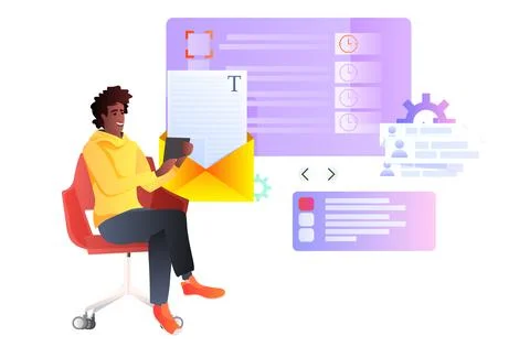 African american man using laptop reading new email message mail notification イラスト素材