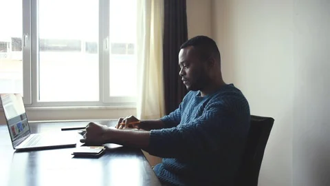 African american man working Stock Footage 129000642