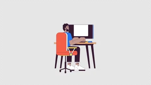 African american man working on pc line 2D character animation Stock Footage 269514295