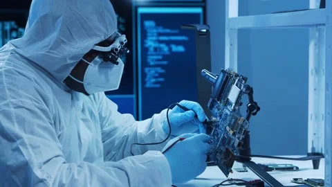 African-american microelectronics engineer works in a modern scientific Stock Footage 150173178