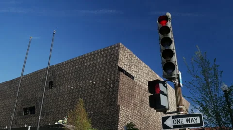 African American Museum with red light traffic signal Stock Footage
