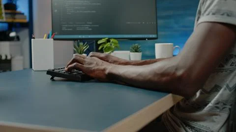African american person programming codes for firewall server Foto stock