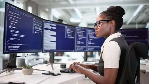 African American Programmer Coding As Web Developer In Office Stock Footage 312889947