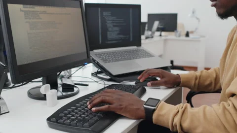 African American Programmer Decoding Data Stock Footage 232663688