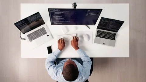 African American Programmer Man Coding Stock Footage 319348957