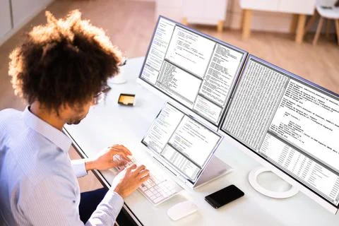 African American Programmer Man Coding Stock Photos