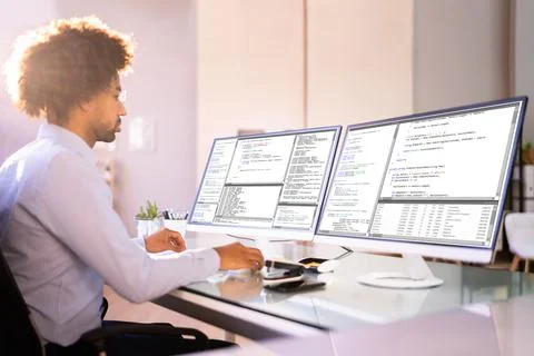African American Programmer Man Coding Stock-Fotos