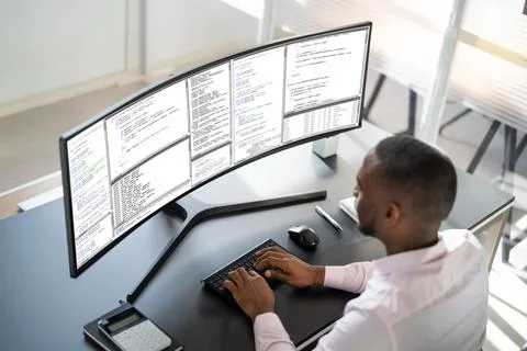 African American Programmer Man Coding Stock Photos