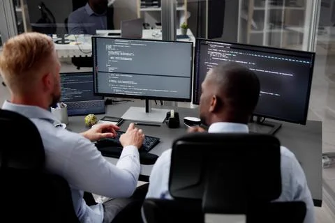 African American Programmer Man Coding Stock-Fotos