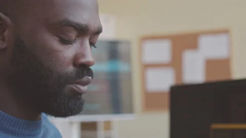 African American Programmer Working on Computer Close Up Stock Footage 224047567