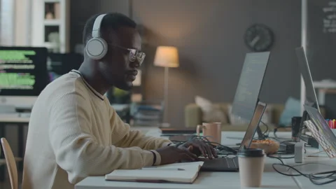 African American Programmer Working on Laptop in Office Stock Footage 259150816