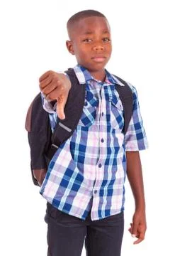 African american school boy making thumbs down - black people Stock Photos