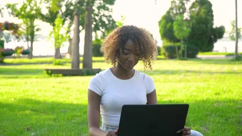 African american student e learning using computer webcam chat. Young woman Video stock 138983583