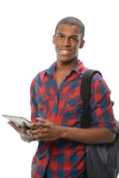 African american student using electronic pad Stock Photos