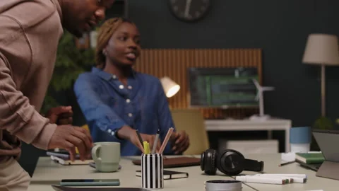 African American Team of Programmers Gathering for Office Meeting Video stock 271733256
