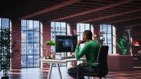 African american technician writes code on AI brain neural network Stock Photos