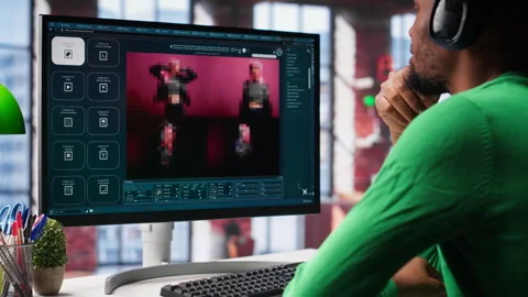 African american user operates generative AI program to create digital photos 動画素材 307725724