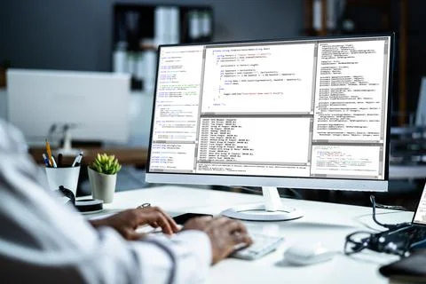 African American Web Coder At Computer. Software Programmer Stock Photos