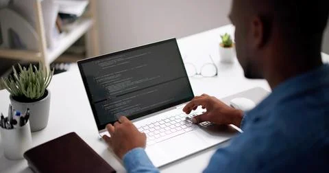 African American Web Developer Programmer. Coding Software Stock Photos