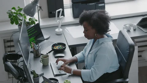 African American Woman Program Coding on Computer in Office Stock Footage 276202523