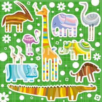 African Animals Color Background Stock Illustration