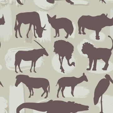 African animals seamless pattern. Silhouette. Stock Illustration
