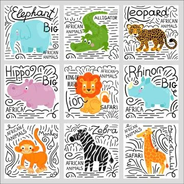 African animals set vector background Stock Illustration