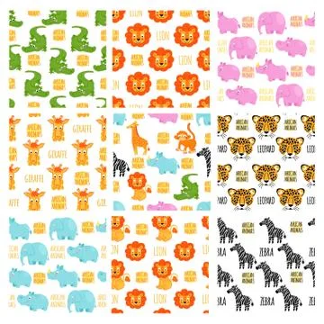 African animals set vector seamless pattern Illustrazione stock