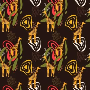 African art seamless pattern with giraffe animal 스톡 일러스트