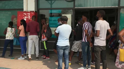 African Bank Queues with covid-19 masks , Stock Video