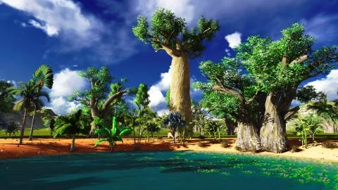 African baobabs Stock Illustration