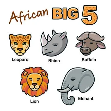 African Big Five animals Stock Illustration