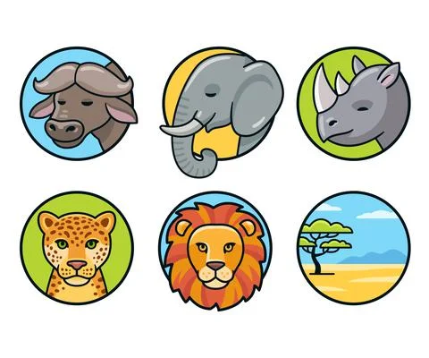 African Big Five animals Stock Illustration
