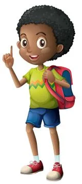 An african boy with backpack Stock Illustration