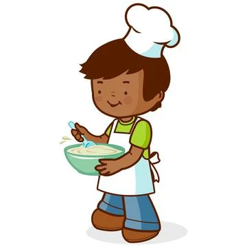 African boy chef cooking. Vector illustration Stock Illustration