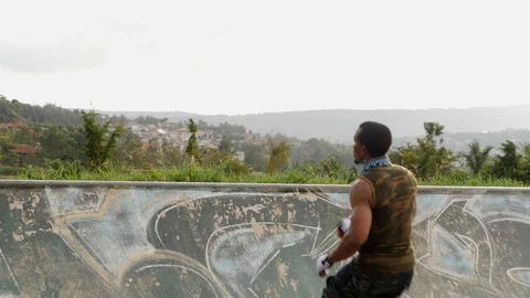 African Boy rollerblading on the ramp in slow motion. Stock Footage 110820161