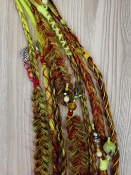 African braids with kanekalon at close range with beads Stock Photos